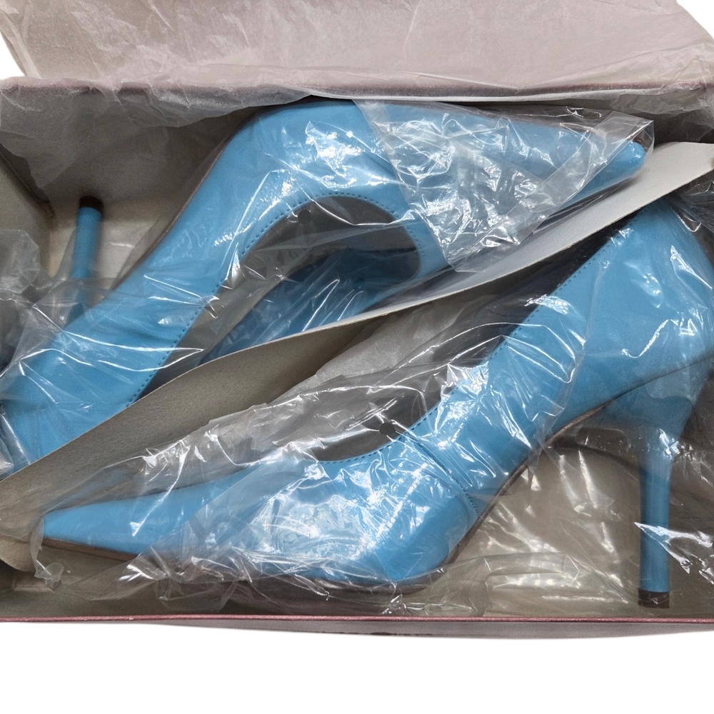 DELICIOUS Patent 4" Stiletto Heel Classic Pointed Toe Pumps Sz 8 Blue VTG NEW - Picture 15 of 16